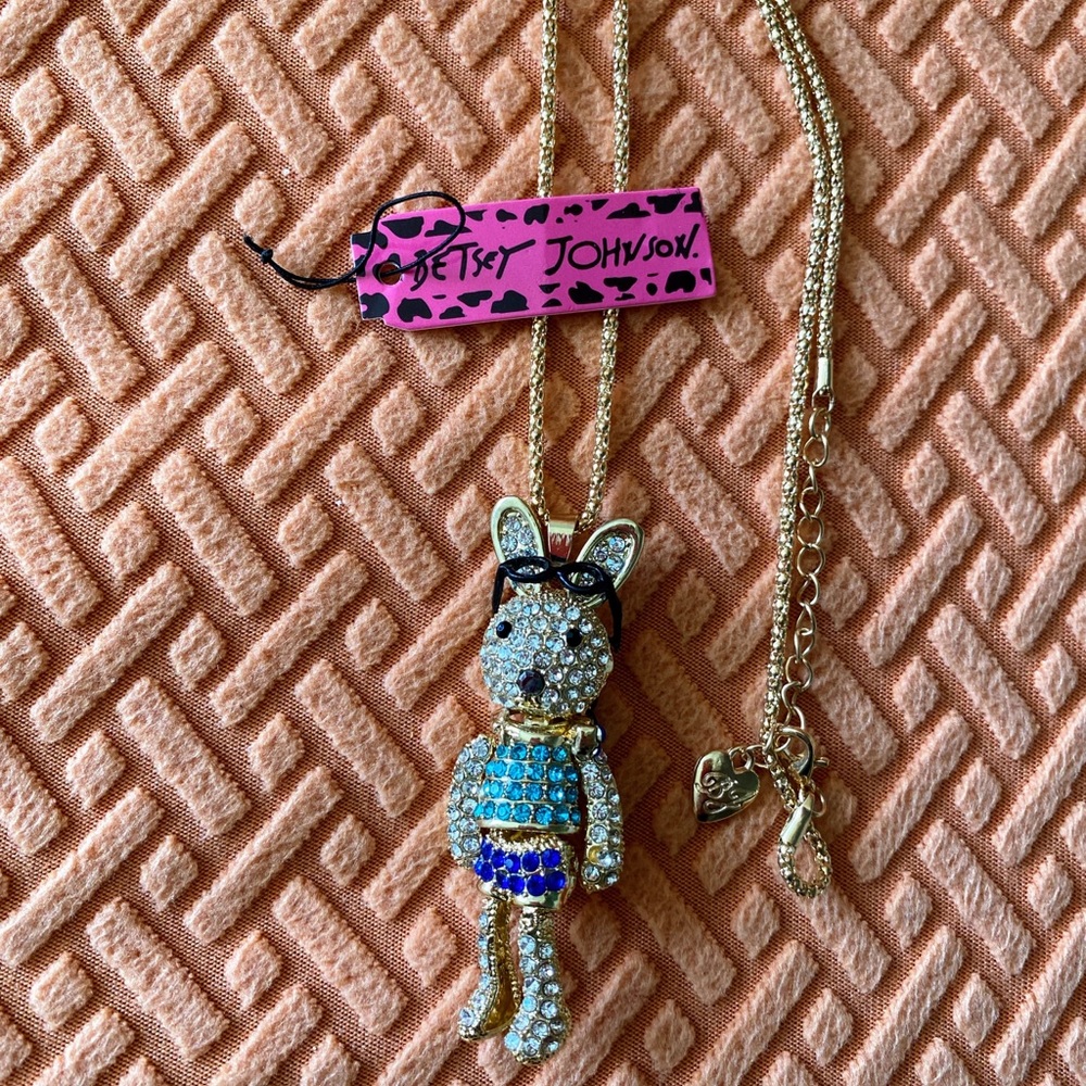 Rhinestone studded Rabbit with eyeglasses pendant necklace